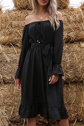 Vestidos midi de corte A con hombros descubiertos y abertura lateral lisa de Street